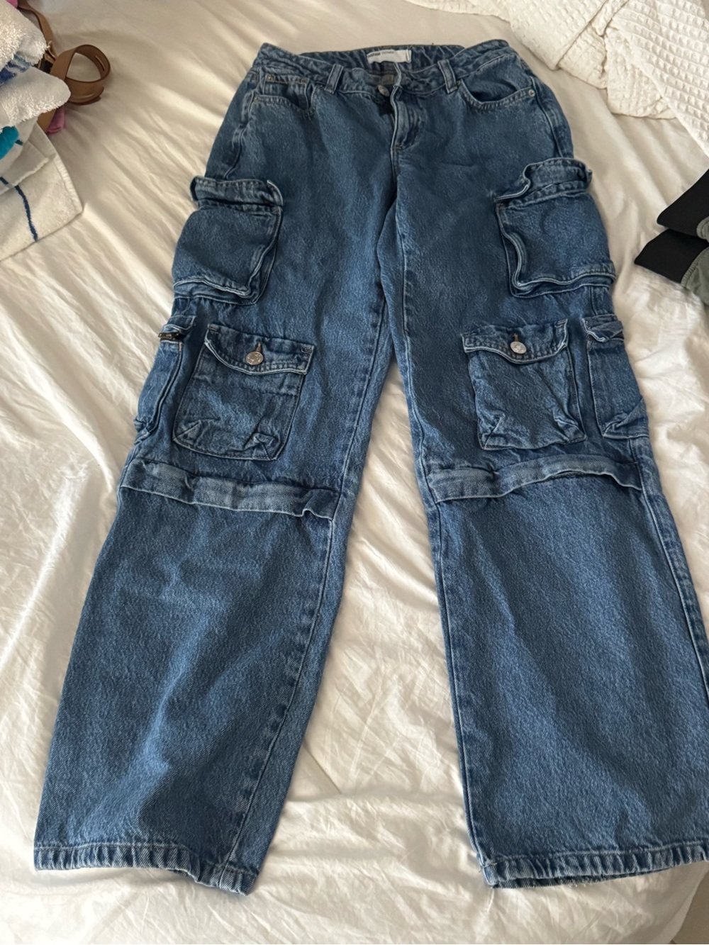 Garage Blue Cargo Denim Jeans – Relaxed Fit